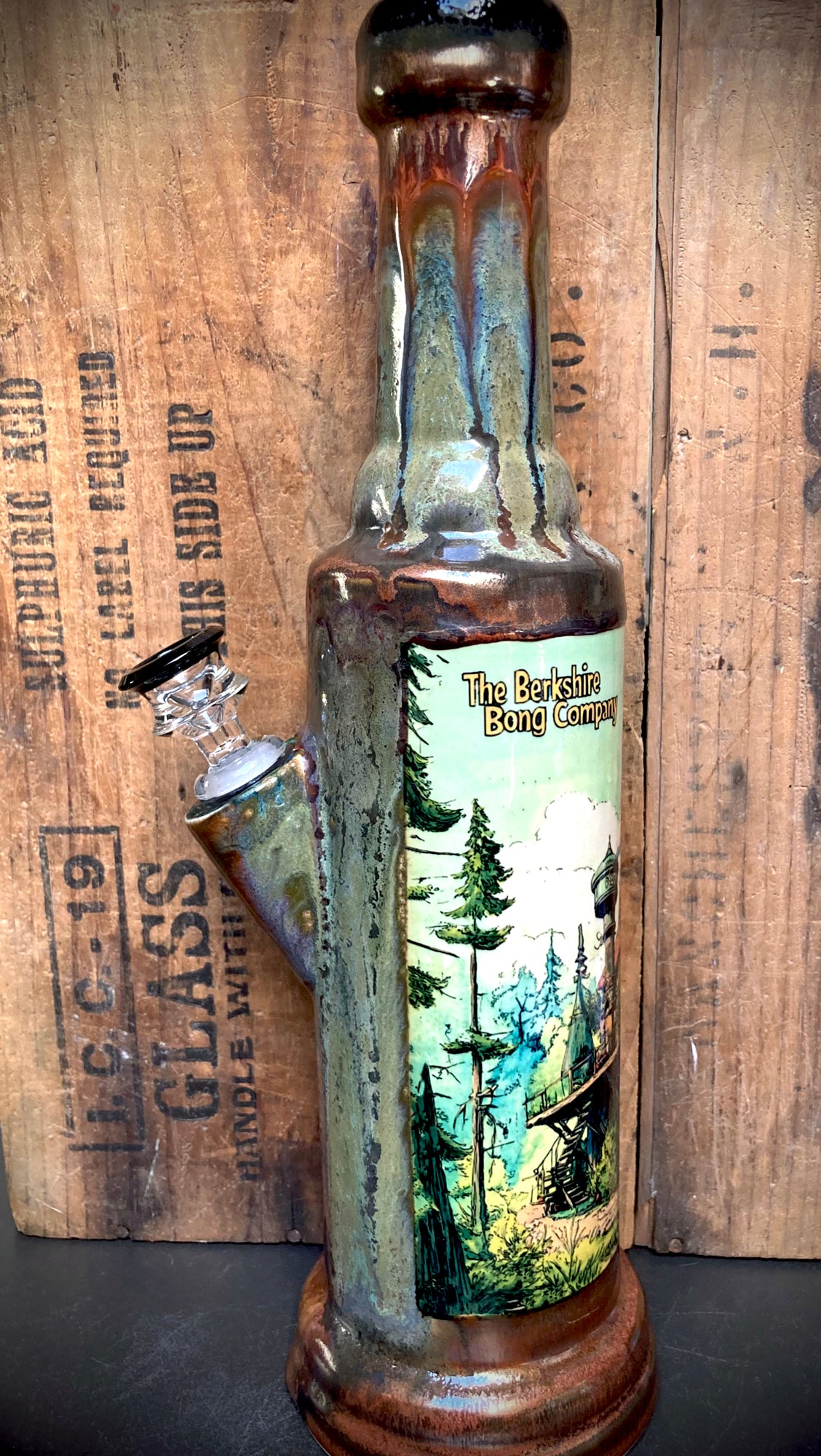 Handmade Ceramic Bong Dream Home Tree House by Berkshire Bong Company featuring intricate forest design