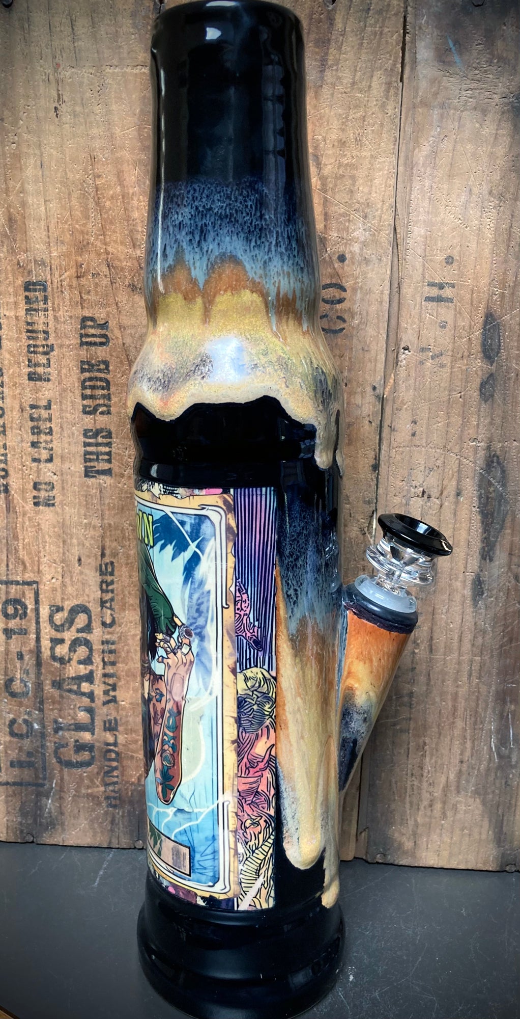 Handmade Ceramic Bong Hill Town Mafia Woman with Unique Glaze Design and Artistic Detailing