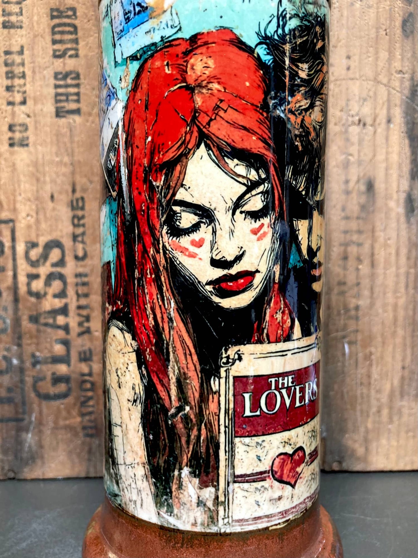 Handmade Ceramic Bong The Lovers Tarot Card featuring vibrant artwork of a red-haired woman