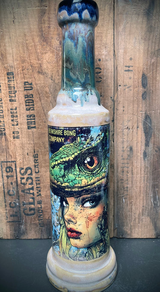 Handmade Ceramic Bong The Mother of Dragons with colorful dragon and woman design from Berkshire Bong Company