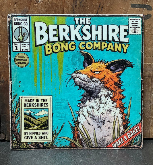 Vintage comic-style Berkshire Bong Company fox art sticker