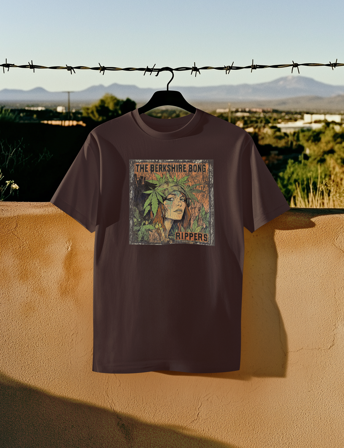 Retro Berkshire Bong Co shirt with humor art and cracked print weed leaves