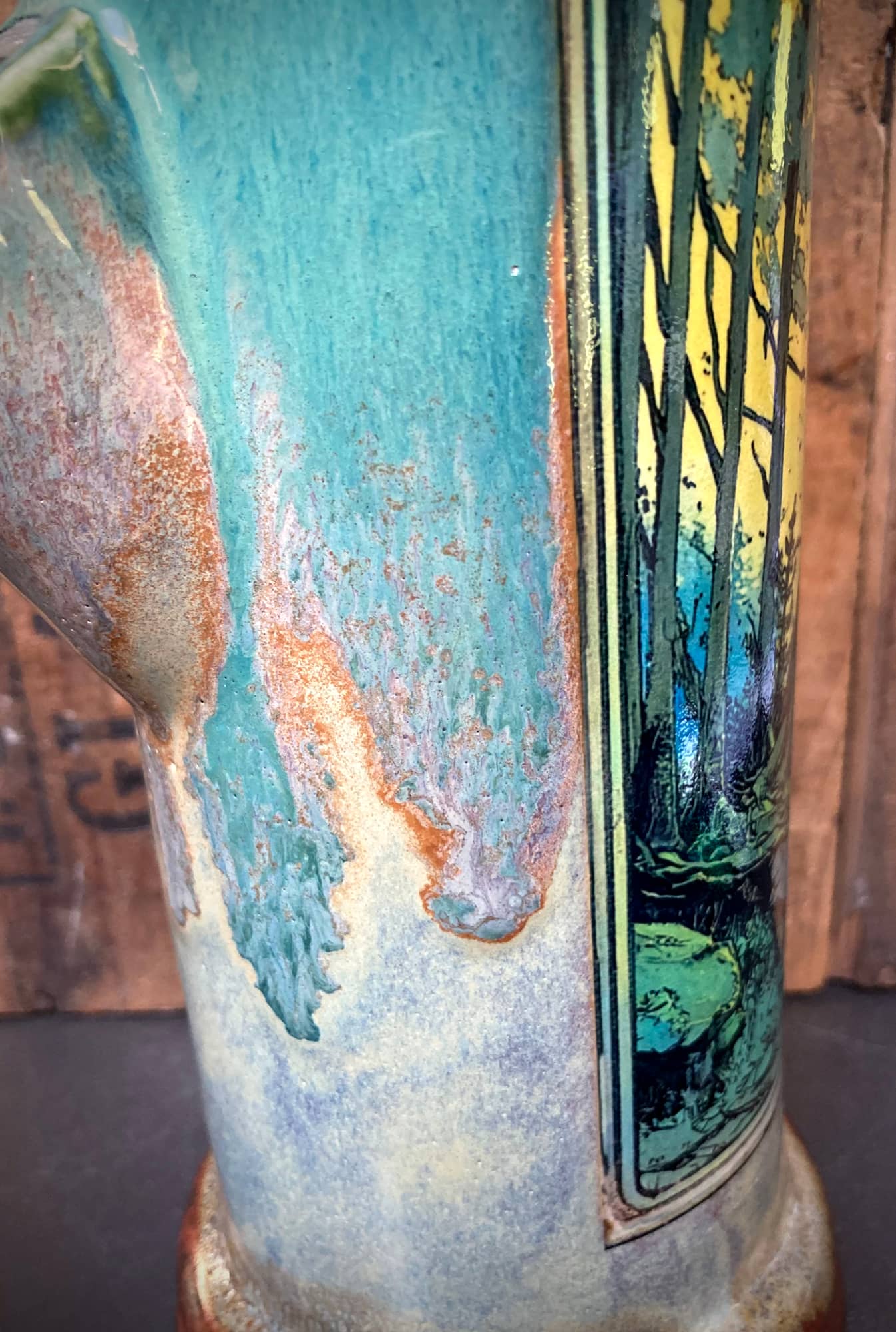 Morning Light Handmade Ceramic Bong with Enchanted Forest Art featuring vibrant colors and detailed design