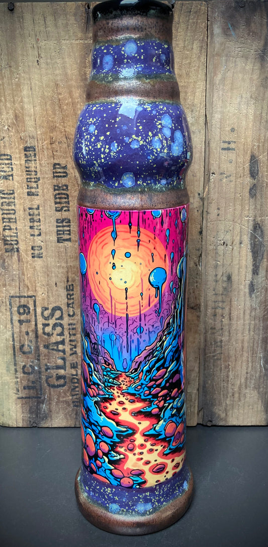 Lava lamp-inspired ceramic bong with glowing neon bubbles and bold colors.