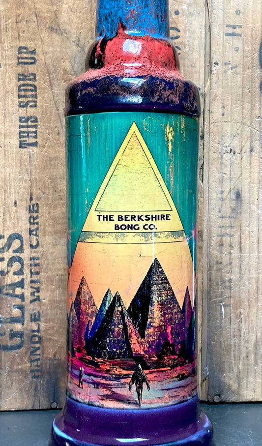 The New Pyramids Ceramic Bong Mystical Energy by Berkshire Bong Company teal ceramic bong with pyramid artwork