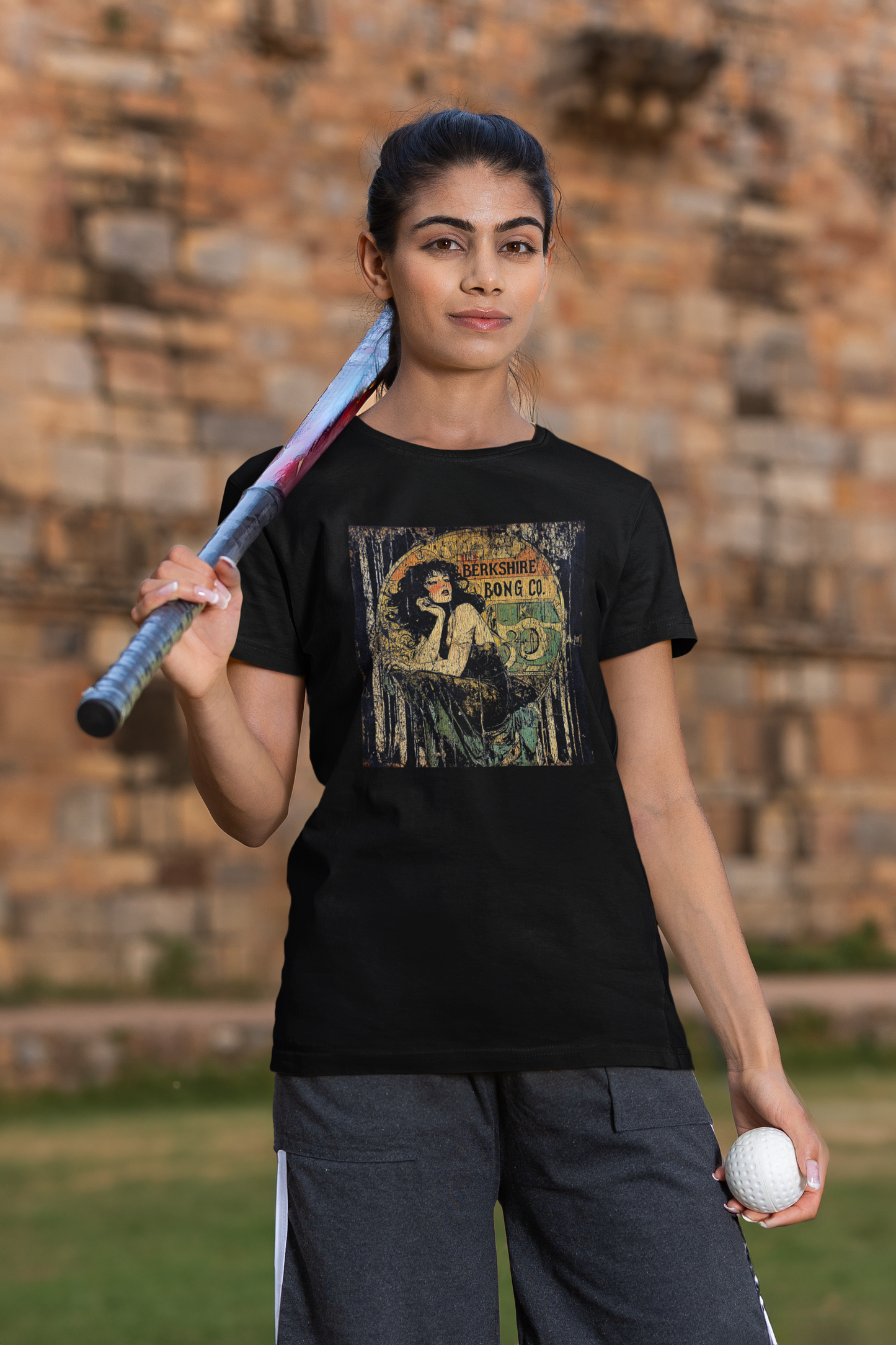 Vintage art deco weed tshirt by Berkshire Bong Co. distressed 1920s poster style graphic on soft black tee