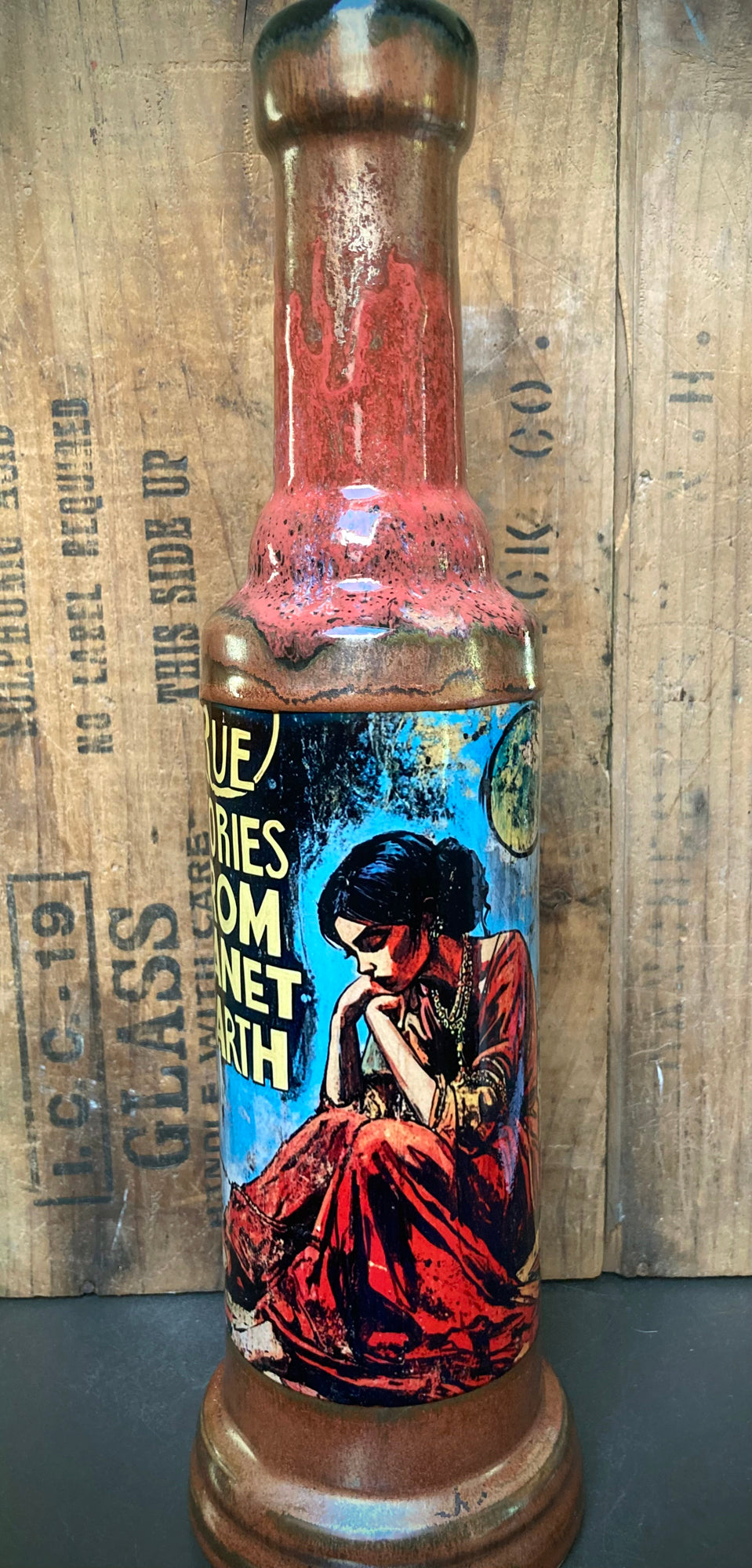 Berkshire Bong Company vintage comic art ceramic bongs featuring a woman in red attire