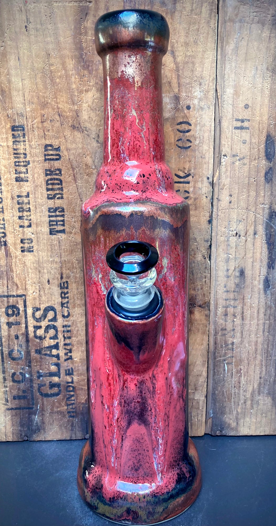 Colorful vintage Harley Davidson bong with unique design and glass bowl for enthusiasts