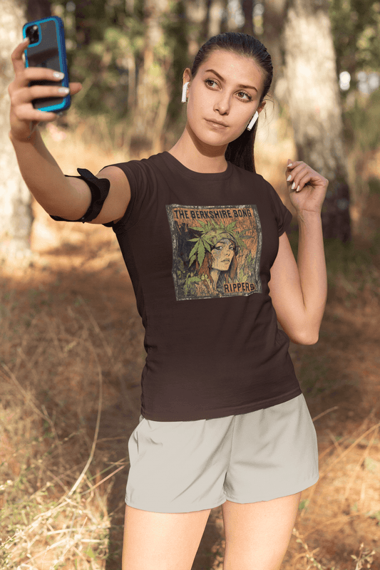 Distressed Berkshire Bong Rippers t-shirt with illustrated woman and marijuana leaves