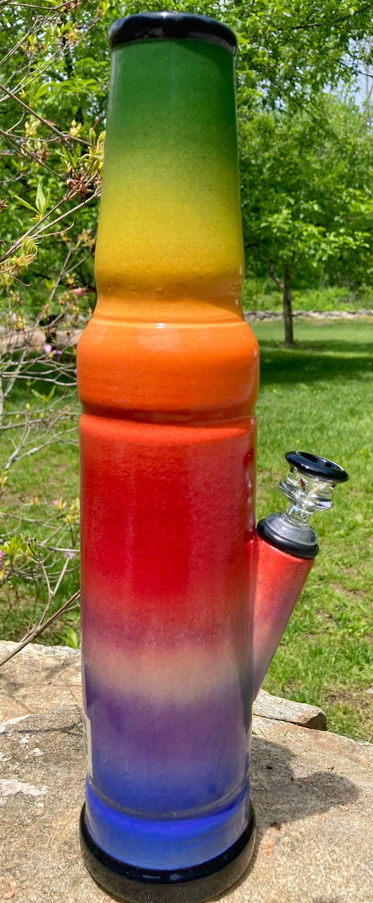 Ceramic Bong Bright Rainbow Tie Dye Colors with gradient design from green to purple by Berkshire Bong Company