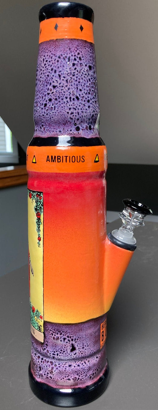 Ceramic Bong The Magician Tarot Card Water Pipe by Berkshire Bong Company with colorful purple and orange design