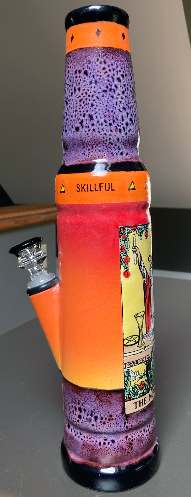 Ceramic Bong The Magician Tarot Card Water Pipe by Berkshire Bong Company with vibrant purple and orange design