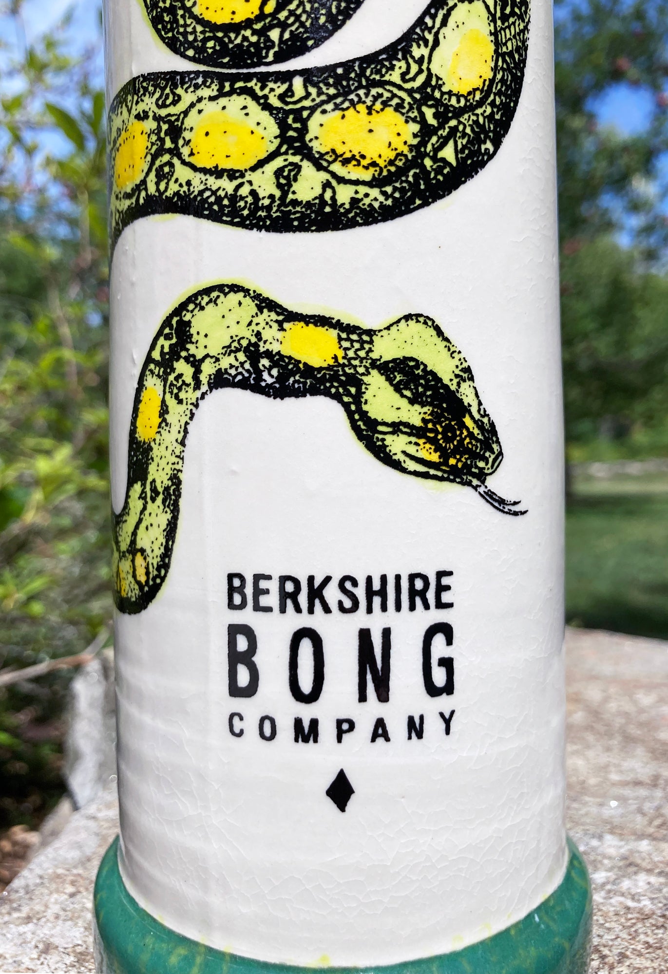 Berkshire Bong Company ceramic snake bong with vibrant snake design and sturdy base