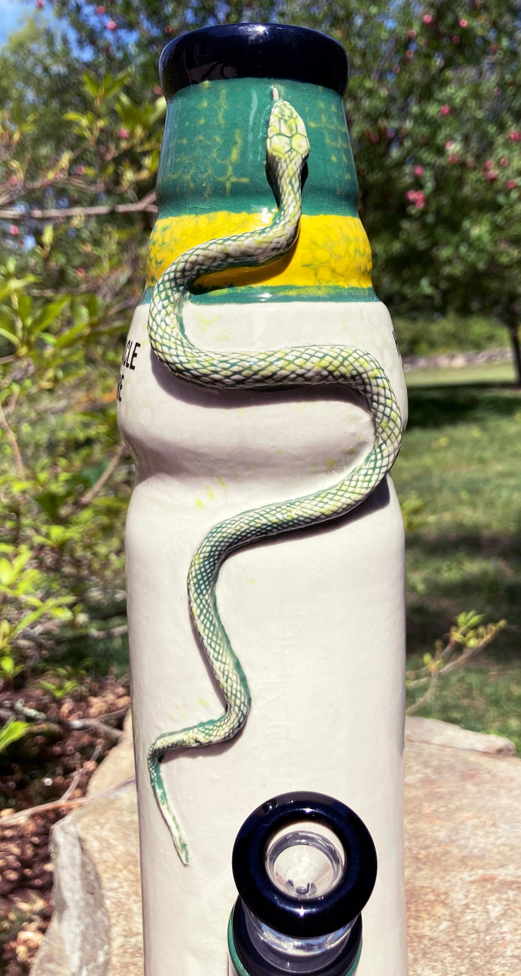Berkshire Bong Company Ceramic Snake Bong with Detailed Snake Design and Colorful Top
