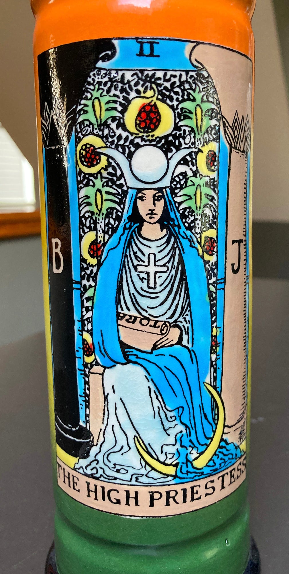 Ceramic Bong High Priestess Tarot Card design pipe by Berkshire Bong Company featuring blue robed priestess art