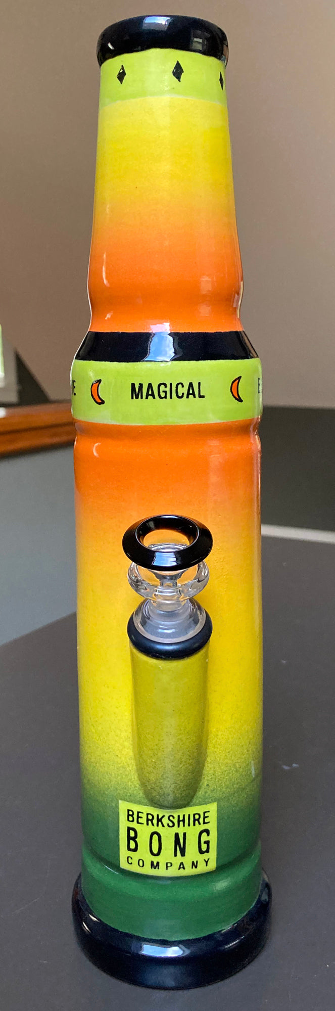 Ceramic Bong High Priestess Tarot Card gradient yellow orange green bong with Magical band and glass bowl by Berkshire Bong
