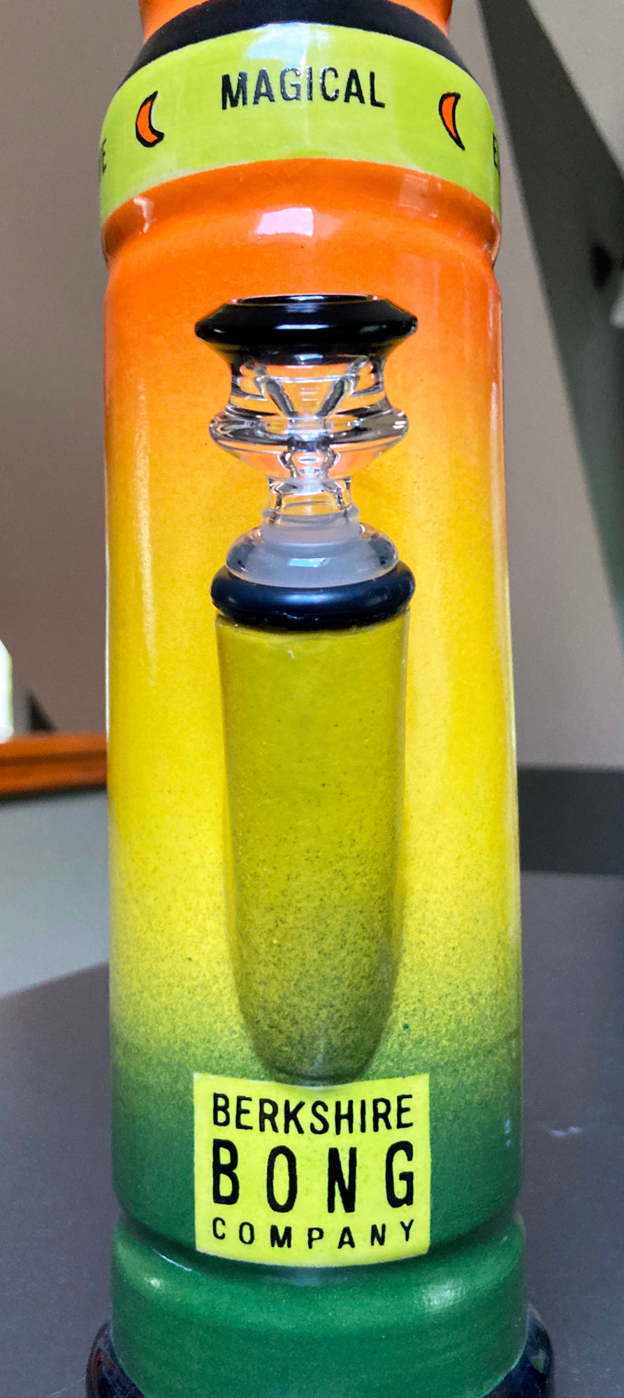 Colorful ceramic bong with orange yellow green gradient and clear glass joint Ceramic Bong High Priestess Tarot Card