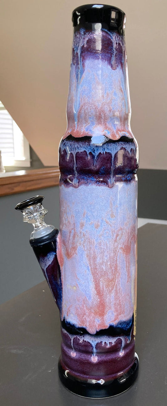 Handmade Purple Sunrise Ceramic Bong Glazed Heavy Duty Glass