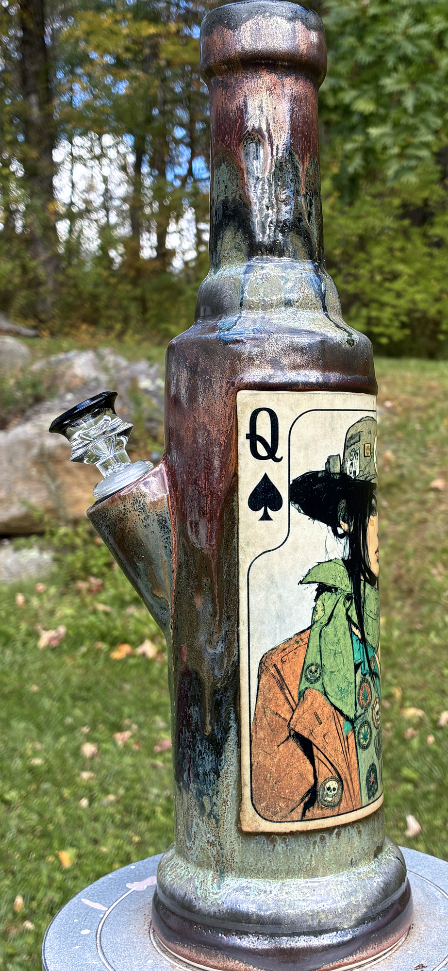 Queen of Spades Ceramic Bong Outlaw Playing Card Art