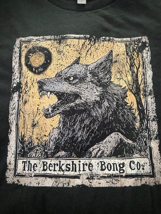 Berkshire Bong Company Big Bad Wolf Graphic Tee featuring a detailed wolf illustration on a black shirt