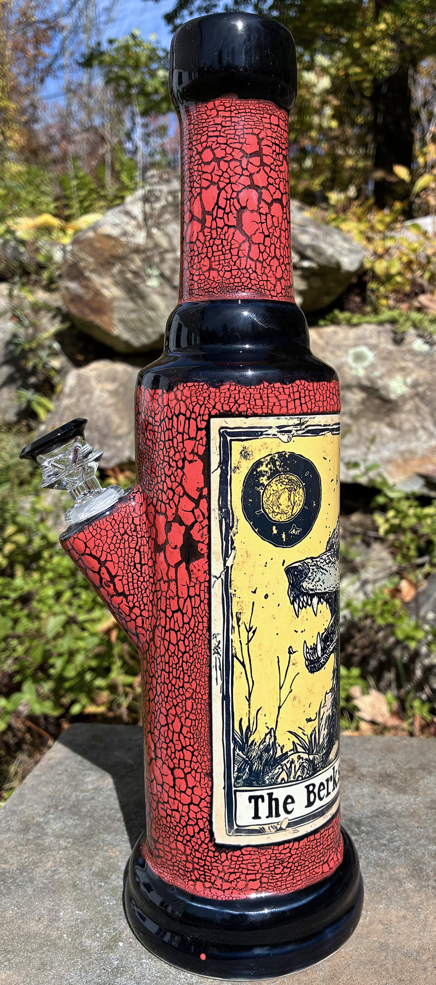 Wolf Ceramic Bong with Vintage Woodland Art
