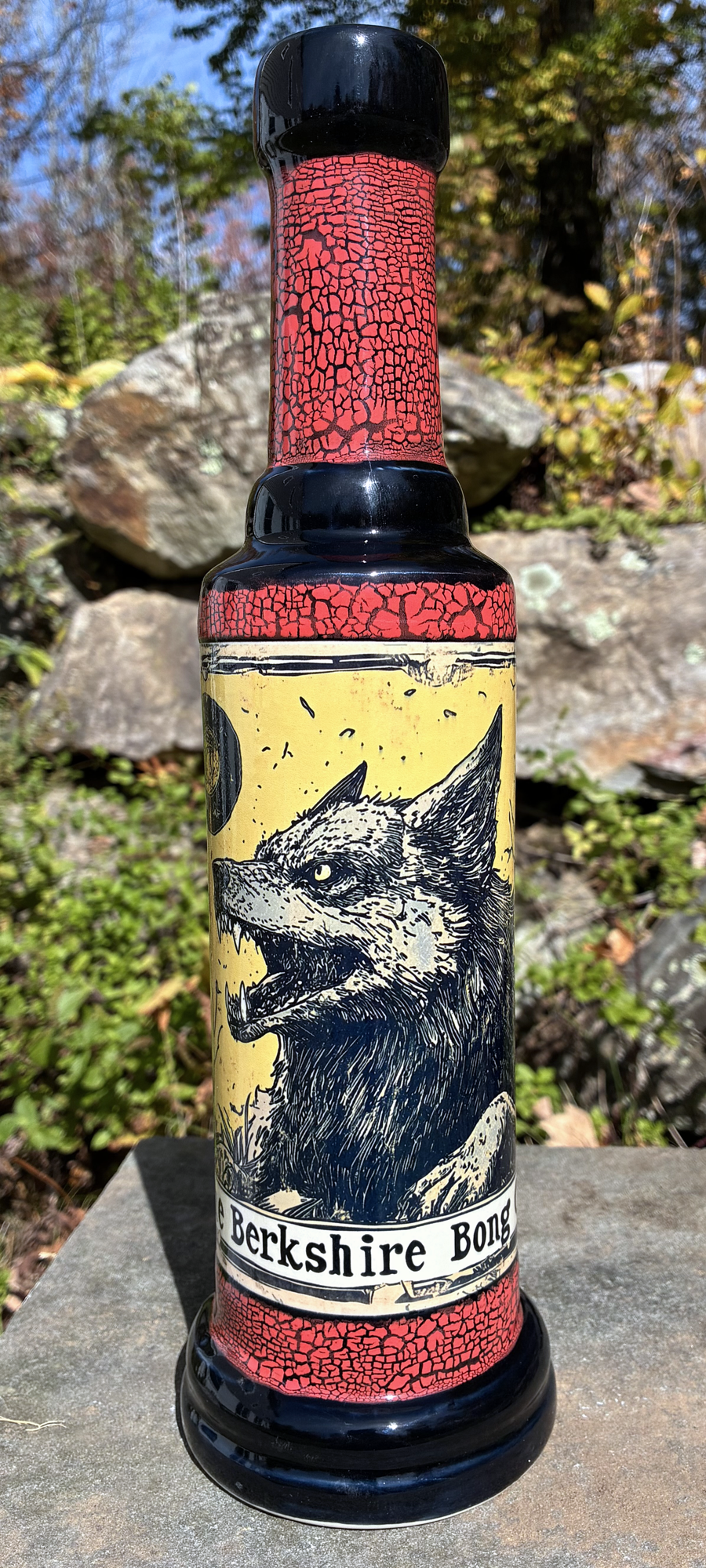 Wolf Ceramic Bong with Vintage Woodland Art