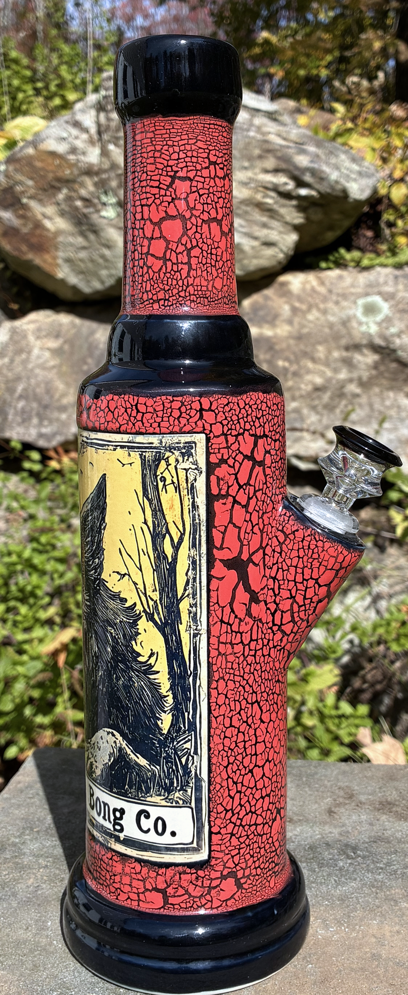 Wolf Ceramic Bong with Vintage Woodland Art