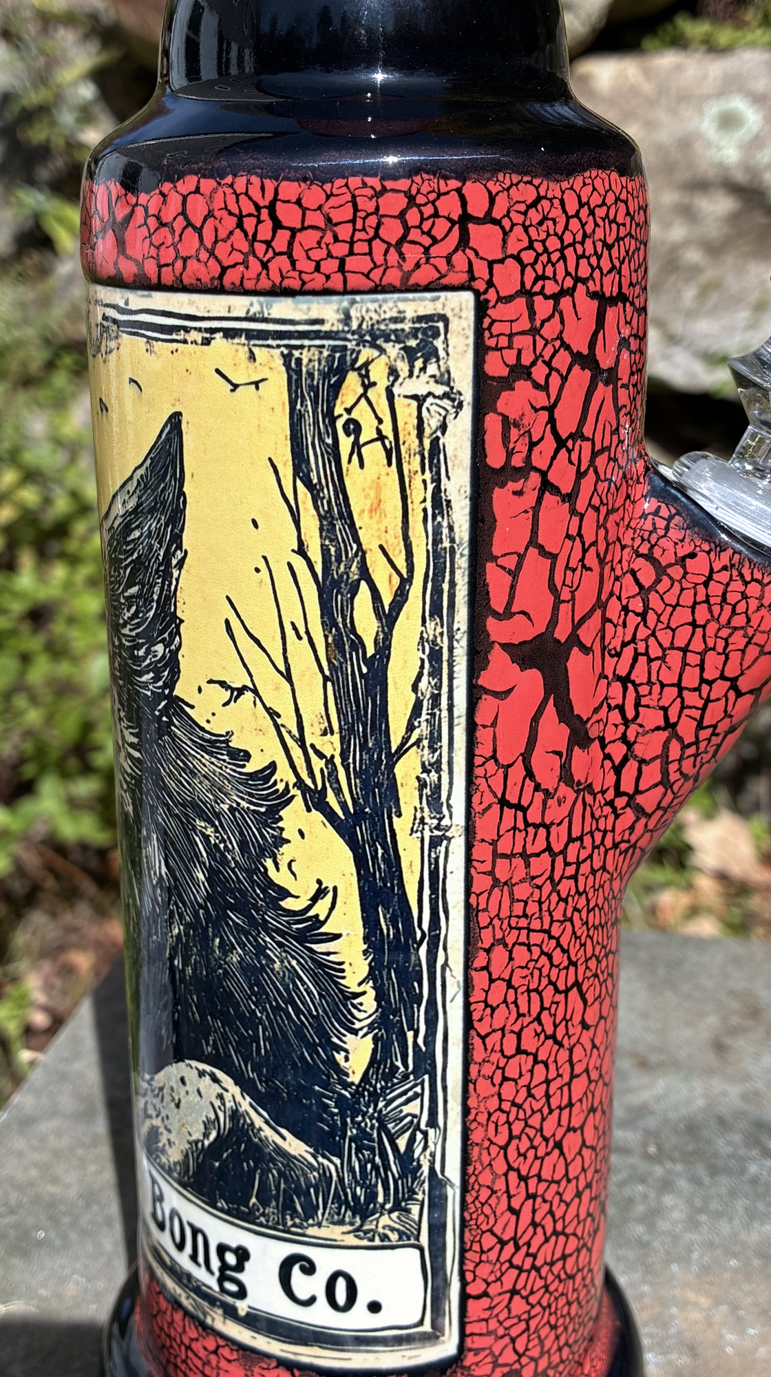 Wolf Ceramic Bong with Vintage Woodland Art