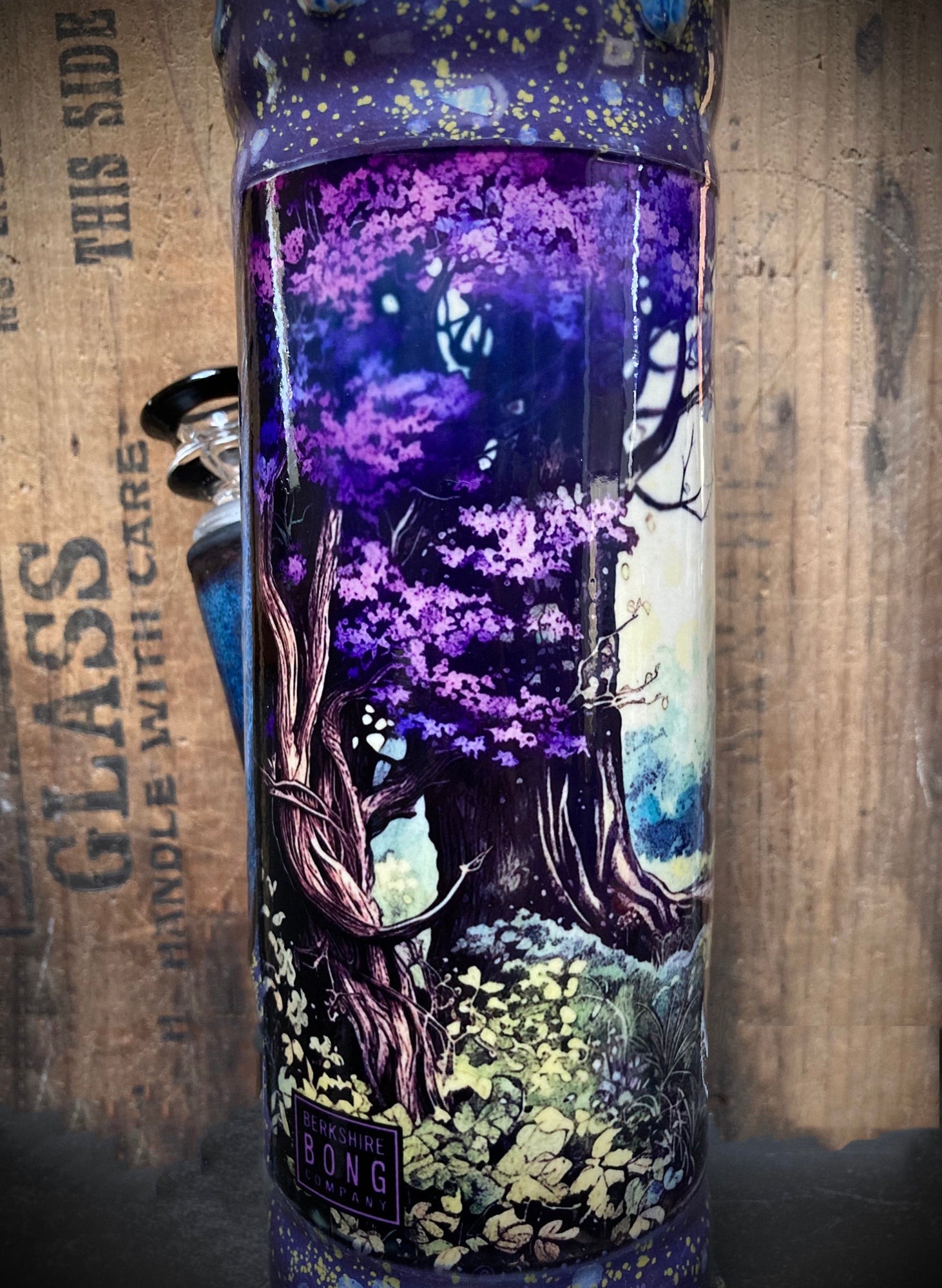 Ceramic bong featuring a woodland path and trees in the Berkshires.