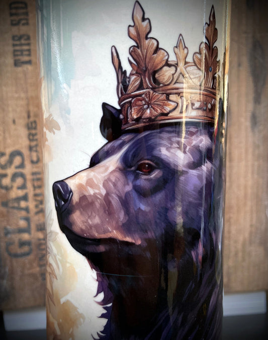 Ceramic Bong Black Bear In The Berkshires with a regal bear design featuring a crown