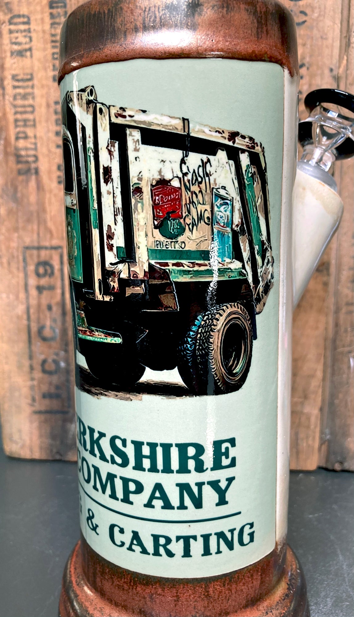 Artistic Ceramic Bong Green Dump Truck Art with Graffiti
