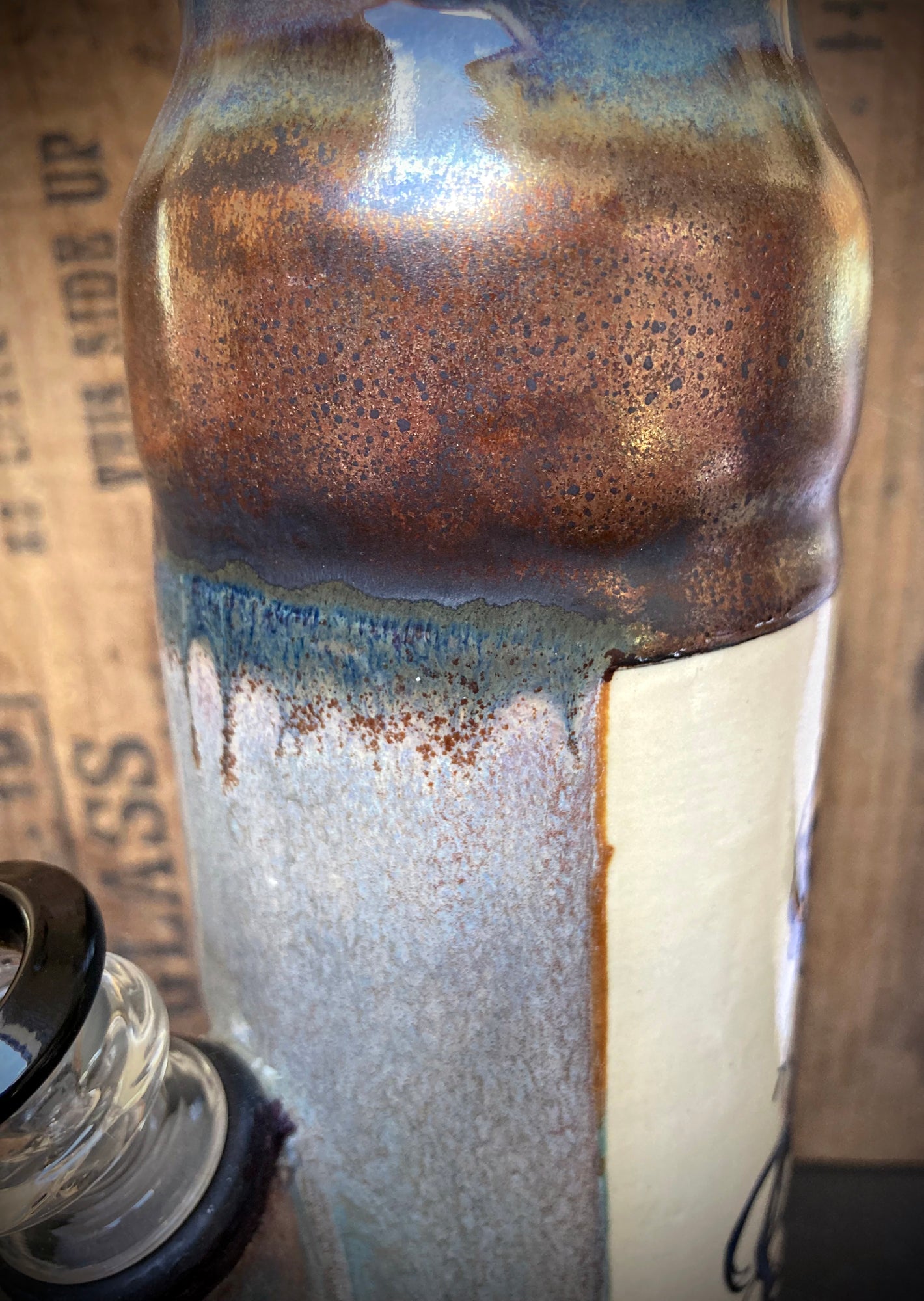 Ceramic Bong Pirate Woman Skull Tattoo with Unique Glazing and Detail in Rustic Colors