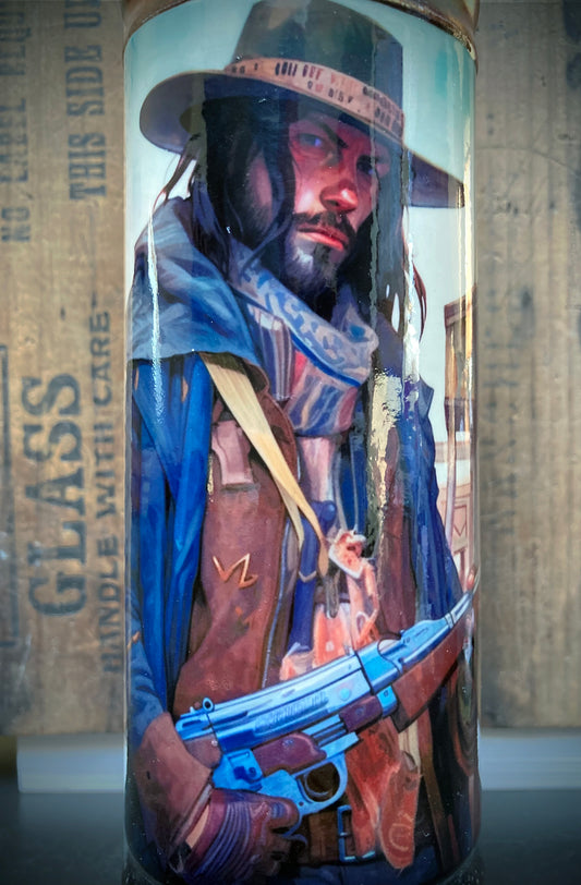 Ceramic bong featuring a sawed-off shotgun and Wild West outlaw theme.