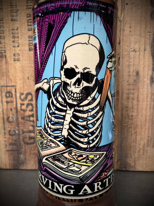 Ceramic Bong Starving Artist Skeleton Painting featuring a detailed skeleton with paintbrush and art materials