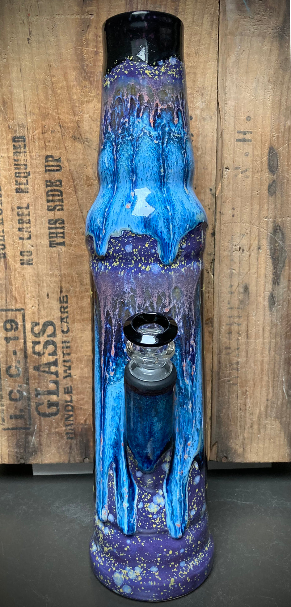 Ceramic Bong Tarot Card The Moon Oracle with Unique Glaze and Glass Bowl for Smoking