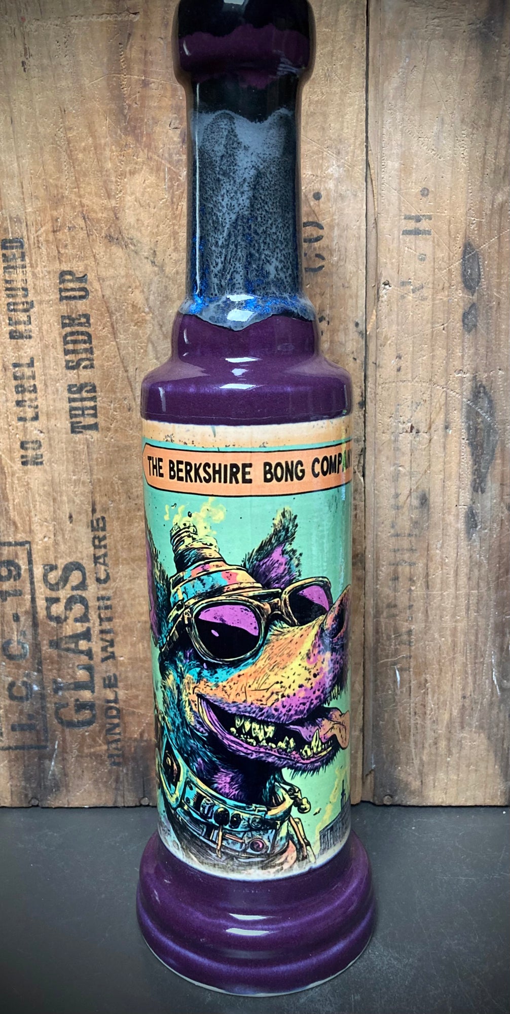 Ceramic Bong The Coolest Dog Wearing Sunglasses with colorful dog design and unique purple accents