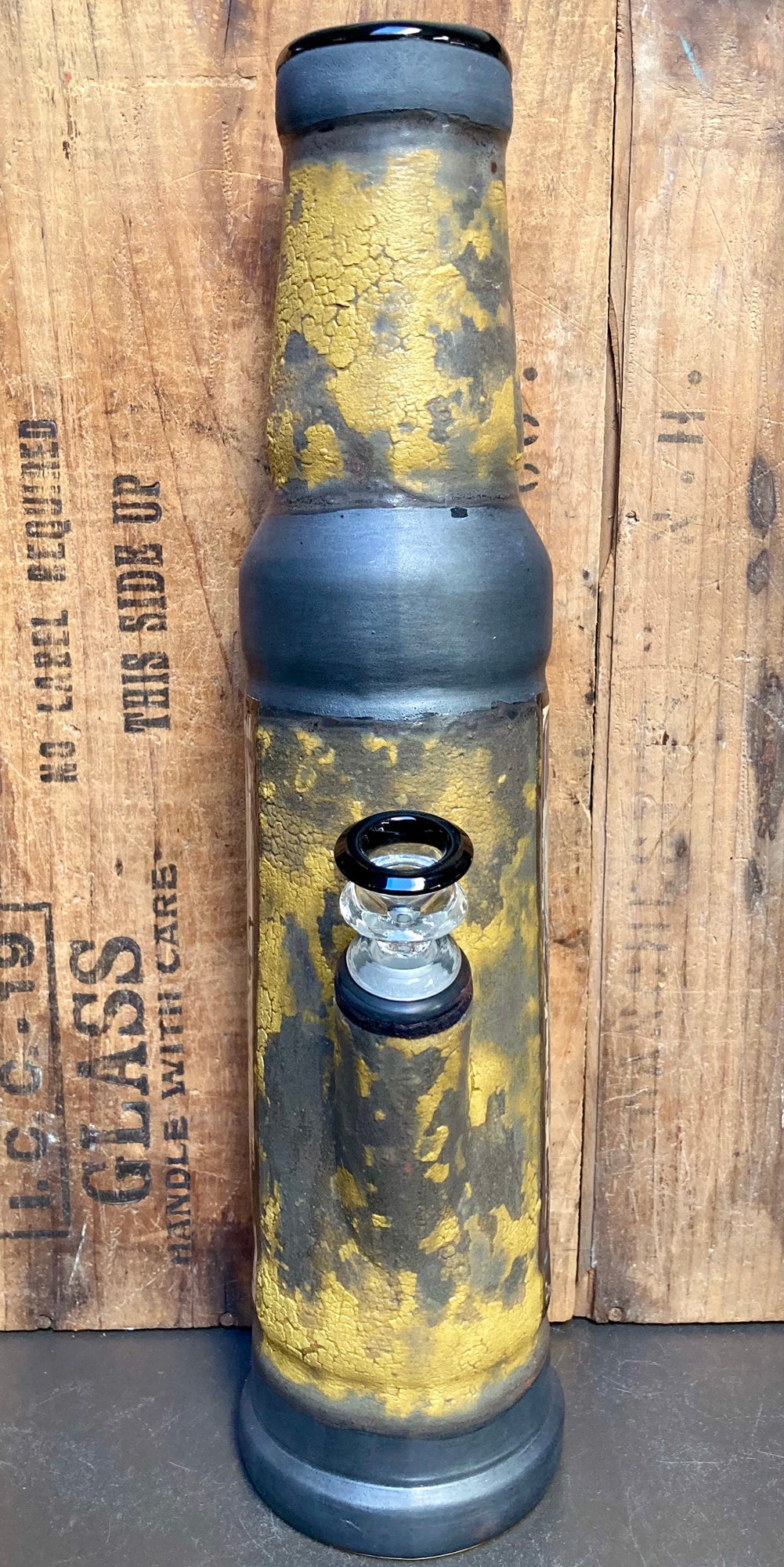 Berkshire Ceramic Bong Time Travel UFO UAP with Rustic Glazes and Unique Textured Finish