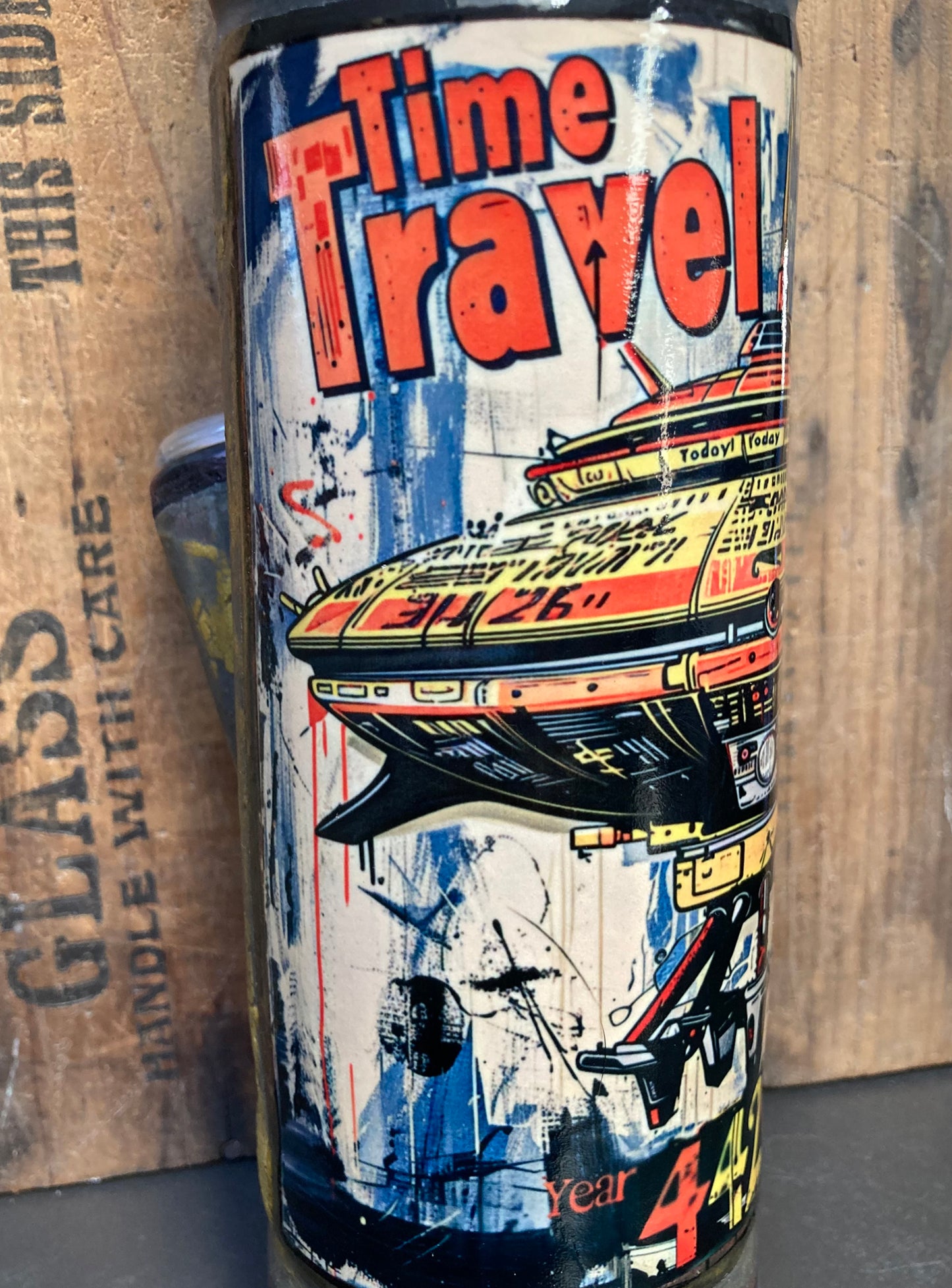 Ceramic Bong Time Travel UFO UAP with Rustic Glazes and vibrant artwork for collectors