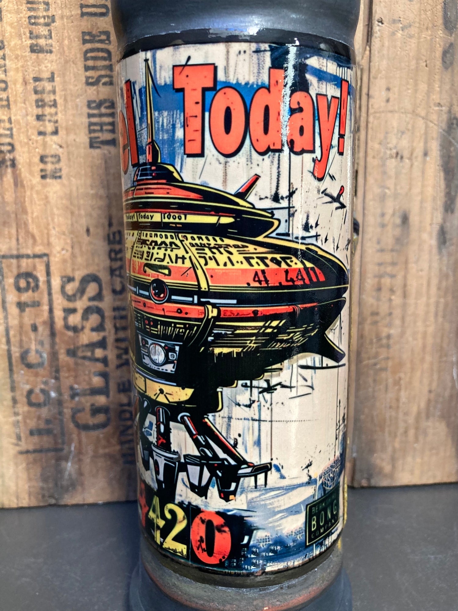 Berkshire Bong Company Ceramic Bong Time Travel UFO UAP with Rustic Glazes and bold graphics