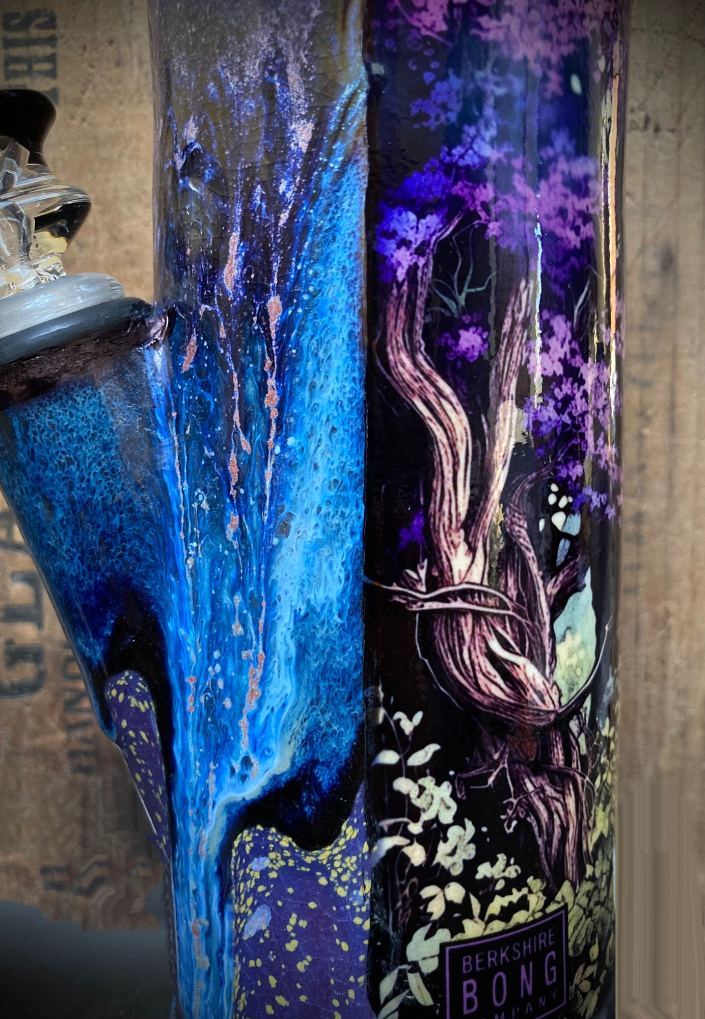 Ceramic bong with scenic forest landscape from the Berkshires.