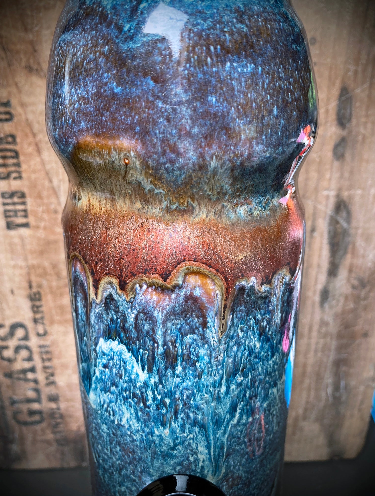 Ceramic dragon bong with a stunning blue and brown glaze finish, ideal for unique home decor