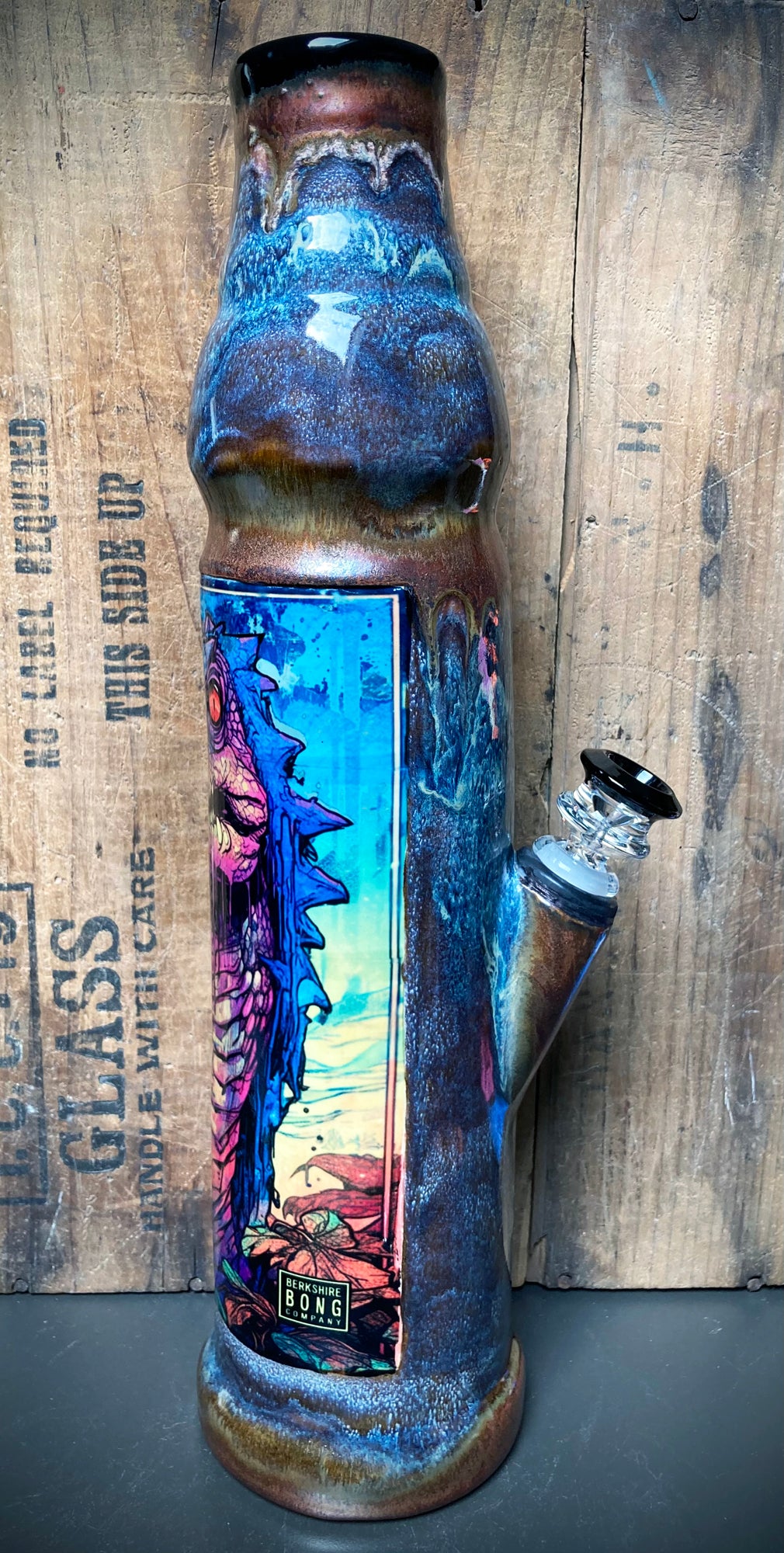 Berkshire Bong Company ceramic dragon bong with colorful dragon design and intricate detailing