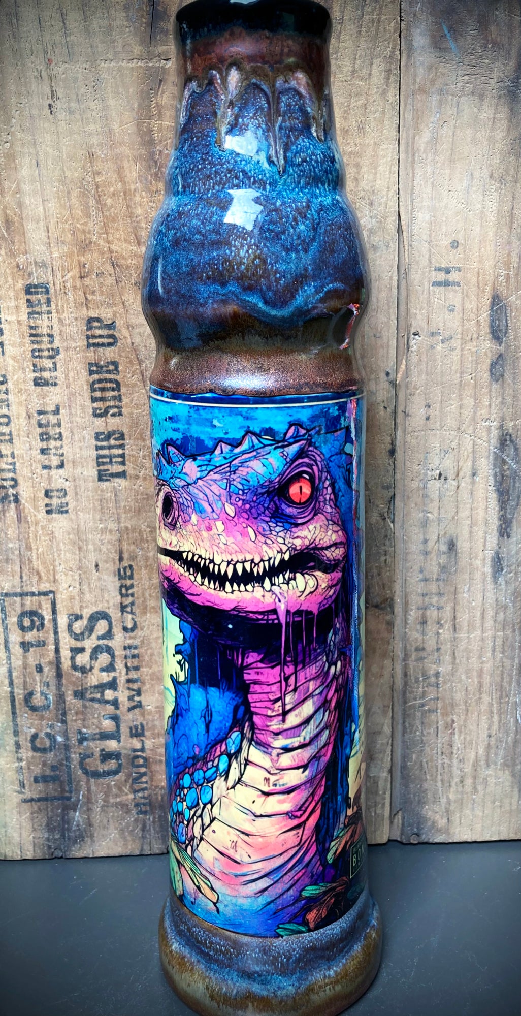 Ceramic dragon bong with colorful dragon artwork and unique design by Berkshire Bong Company