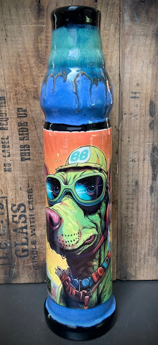 Best friend green dog ceramic bong — comic-style pup with aviator goggles and Berkshire Bongs BB hat