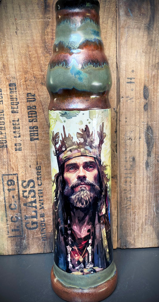 Good Shepherd artwork on ceramic bong set in the Berkshire woodland.