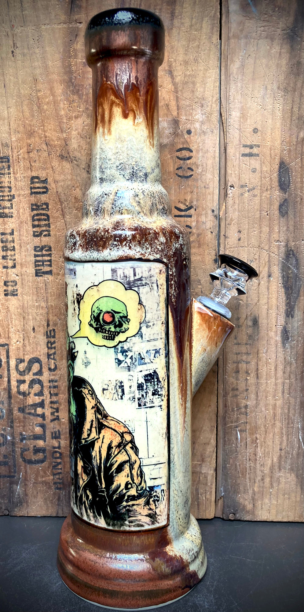 Handmade Ceramic Bong Laughing Emoji Dead with Unique Design and Colorful Artwork