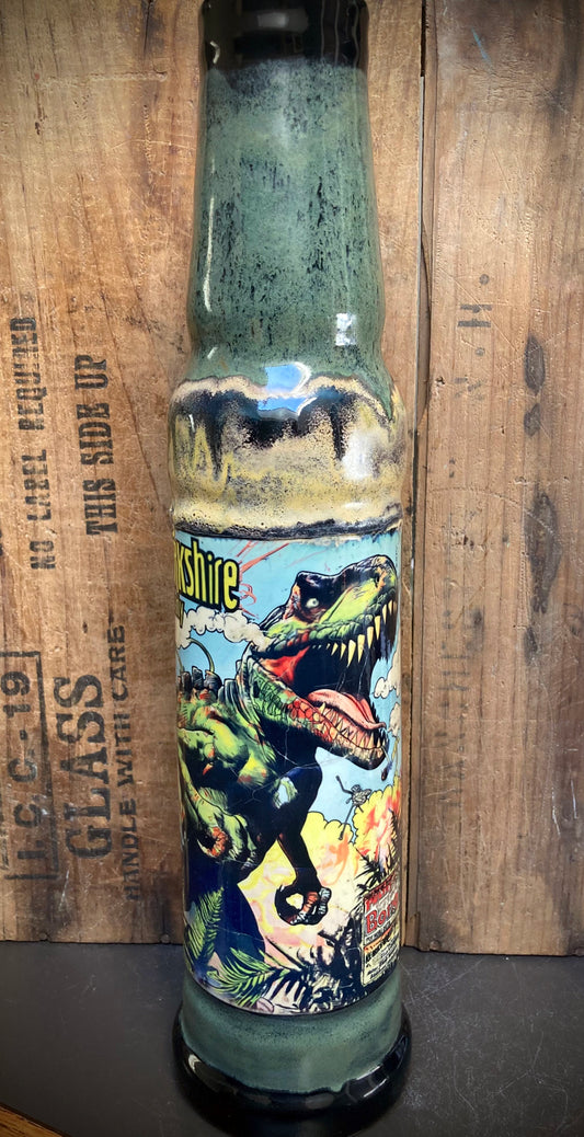 Handmade Ceramic Bong T Rex Jungle Dinosaur featuring vibrant design and detailed artwork