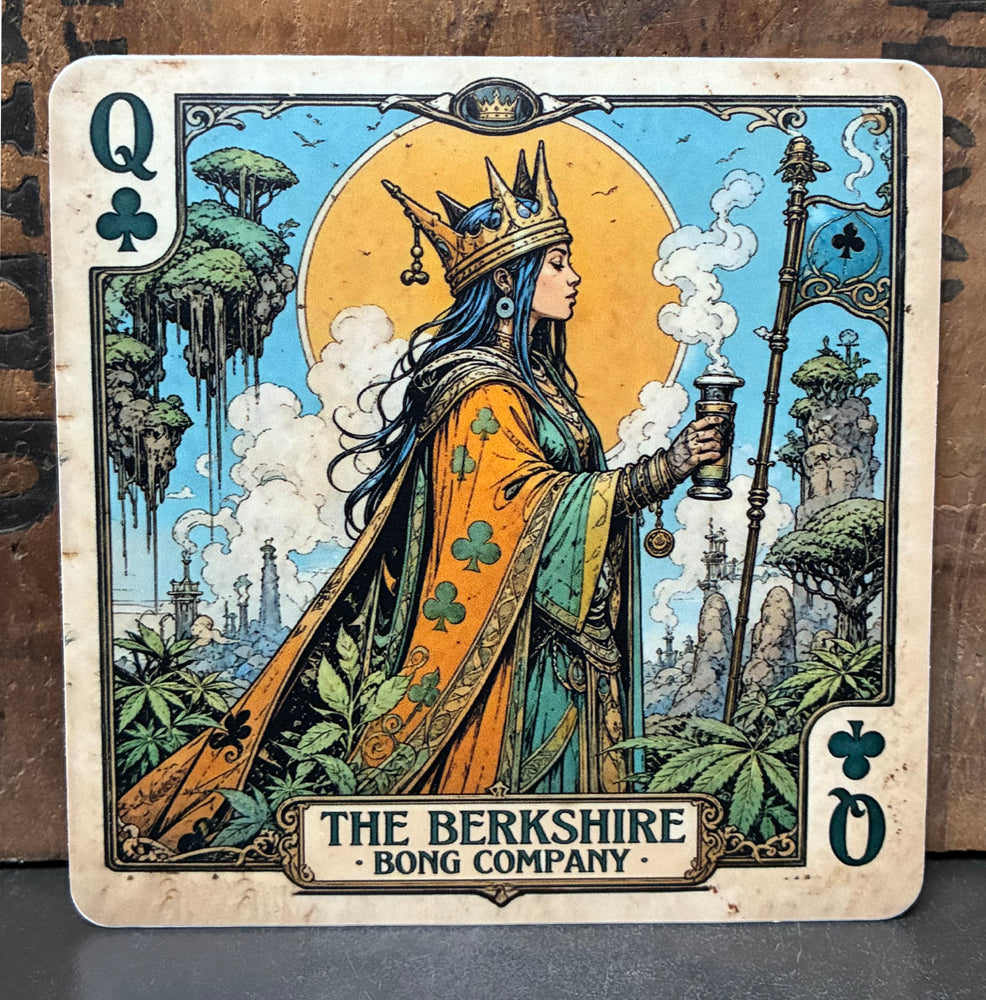 Queen of Clubs fantasy playing-card art sticker