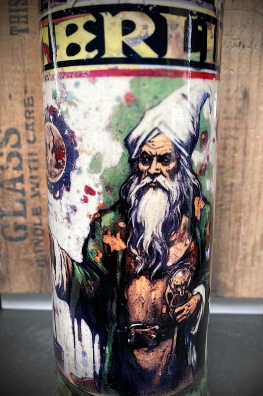 Merlin the Magician design on ceramic bong with mystical swamp green glaze.