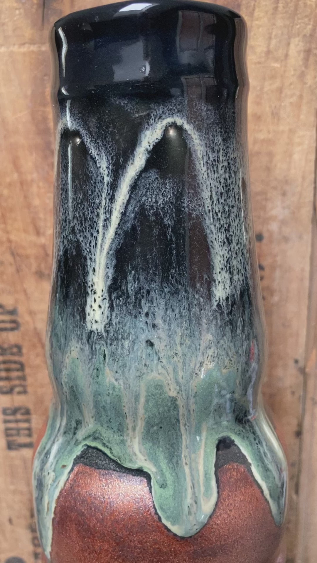 Ceramic bong with Forest scene glazed on the back